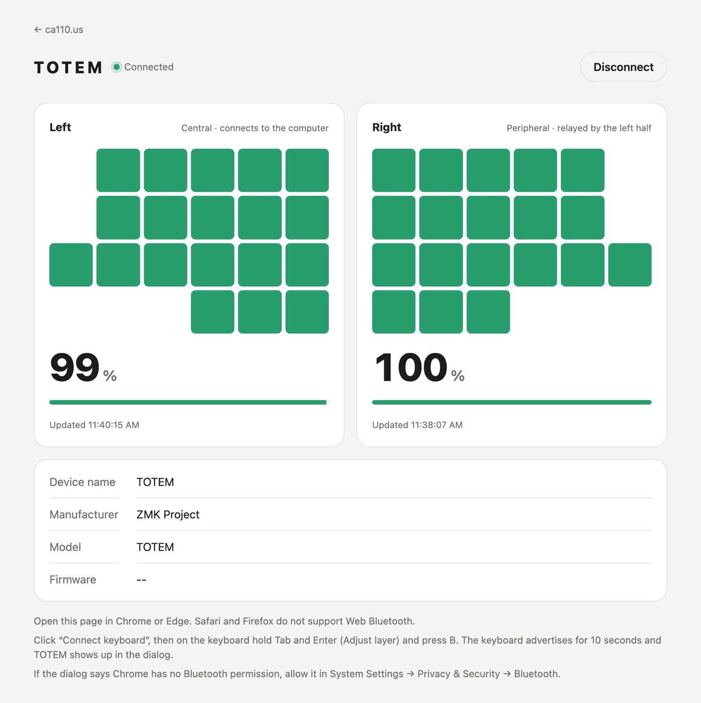 Battery status page